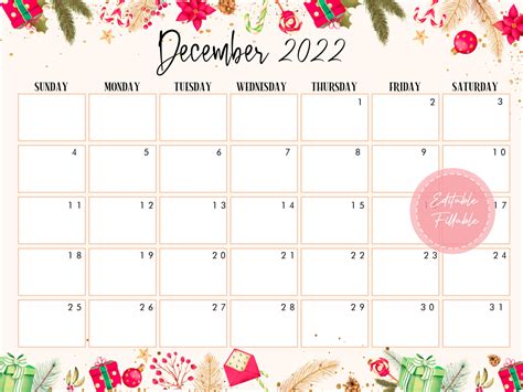 Editable December 2022 Calendar